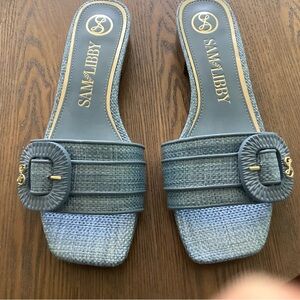 Sam & Libby Textured Blue Slide Sandals